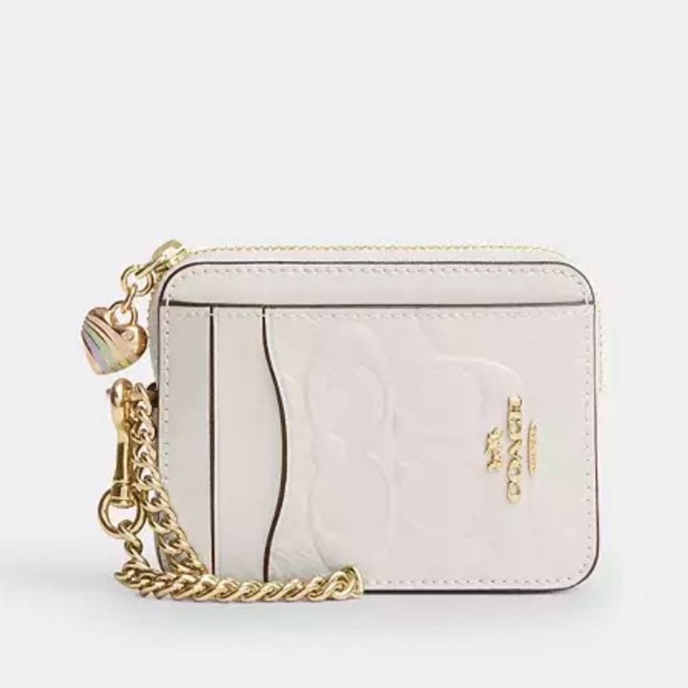Zip Card Case In Signature Leather With Heart Charm